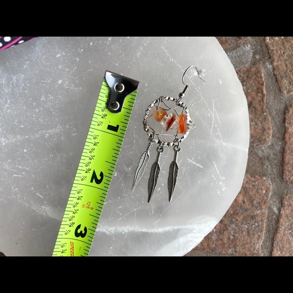 Carnelian & crystal quartz dream catcher earrings - Picture 5 of 6